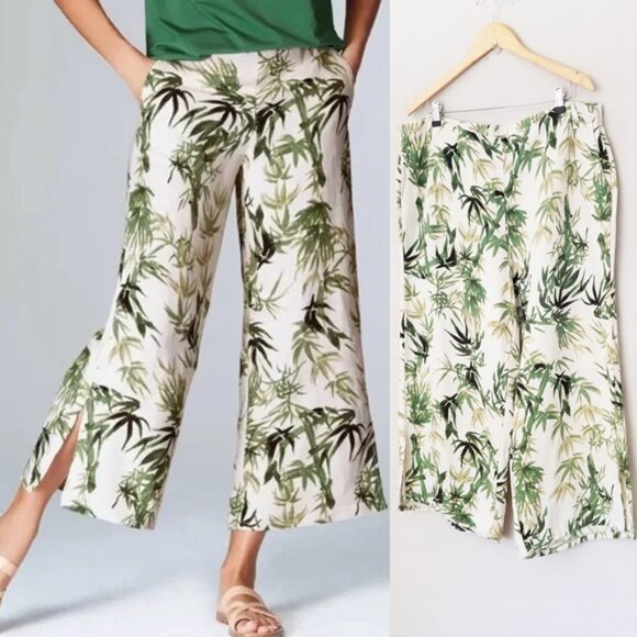 J. Jill Pants - J. Jill Barley Palm Print Linen Blend Wide Leg Crop Pant Plus 2X Tropical Bamboo